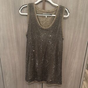 Zara Olive Green Metallic Studded Mini Dress